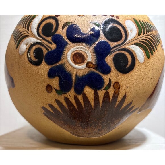 Mexican Folk Art Clay Bird Quail Peacock Planter Tonala Style Large 11" Tall - Picture 8 of 16